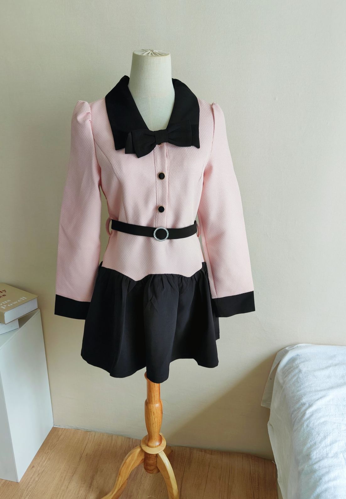 法式粉色娃娃领连衣裙* Size S