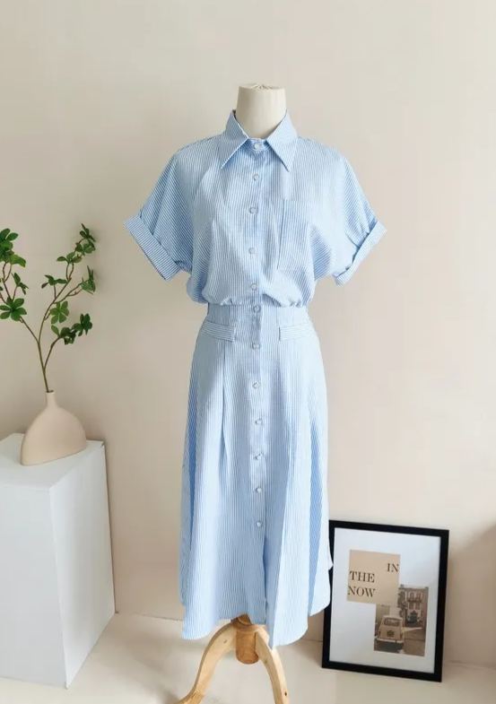 Nina Striped Shirt Dress 文艺范~条纹衬衫连衣裙*2Colors