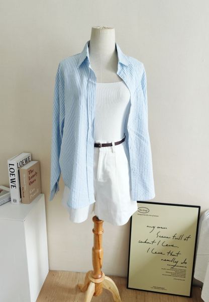 Casual Striped Long-Sleeve Blouse 治愈系女孩~经典条纹宽松长袖衬衫*3Colors