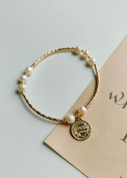 14K Coin and Pearl Bracelet 轻奢铜镀14K金币珍珠手链