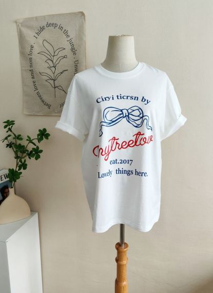 Retro Bow Letter Tee 复古蝴蝶结英文字母T恤 