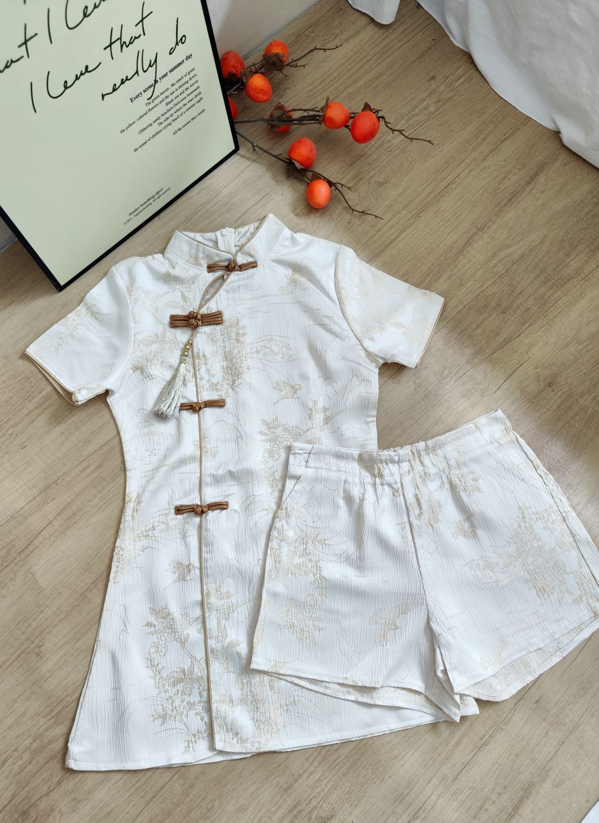 Gold-Trim Jacquard Tassel Two-Piece Set 金边中式提花流苏中式2件套