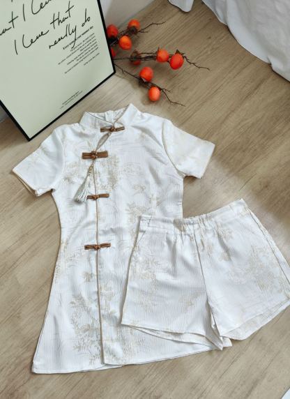 Gold-Trim Jacquard Tassel Two-Piece Set 金边中式提花流苏中式2件套