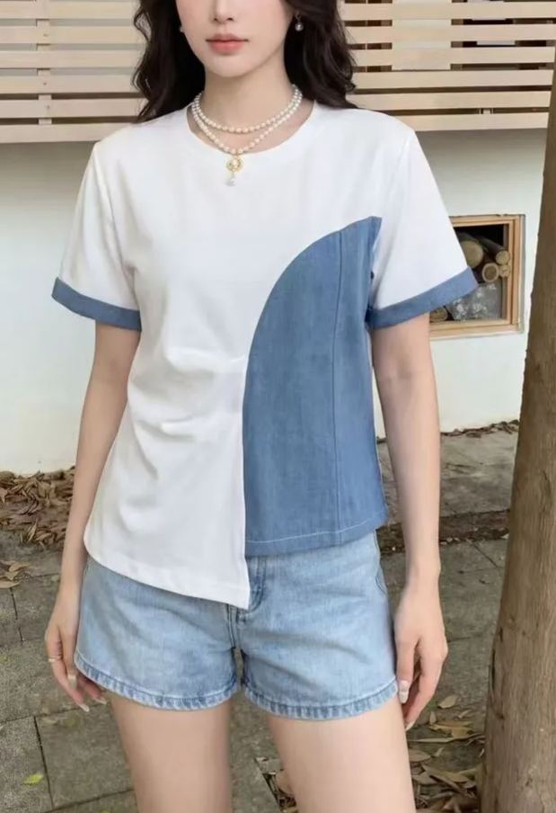 Irregular denim patchwork top