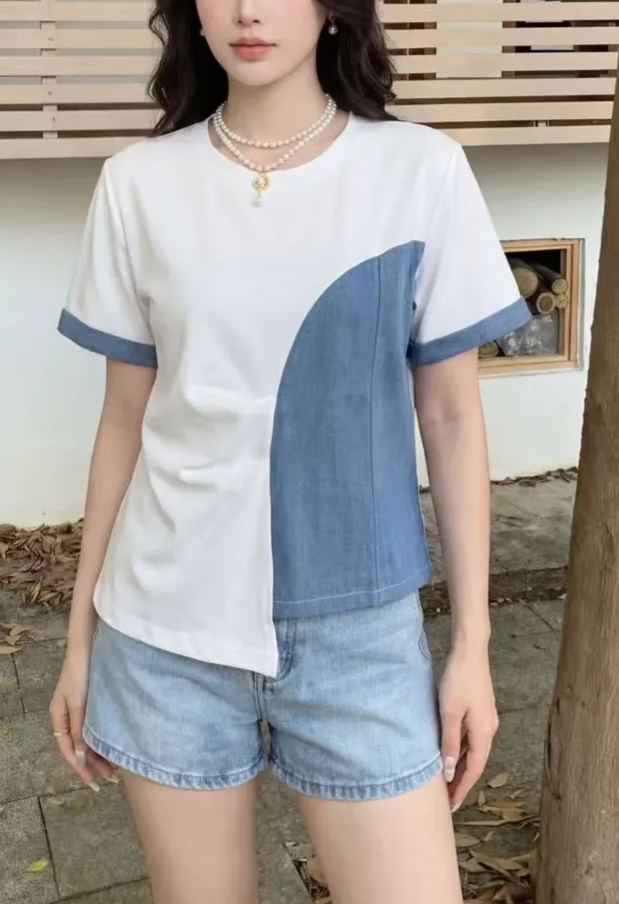 Irregular denim patchwork top