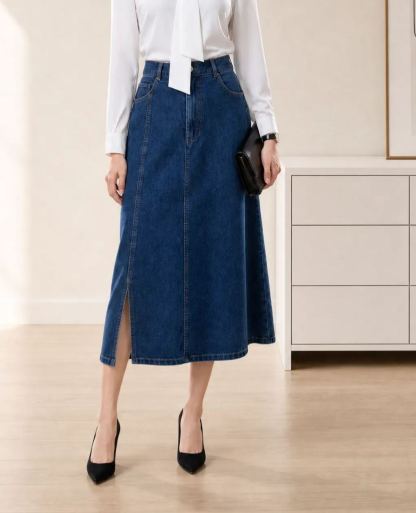 LINEA Washed Denim A-Line Slit Skirt 水洗牛仔开叉A字半身裙*2 Colors