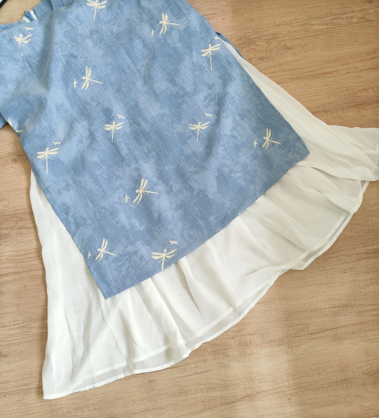 VELVÉ Chiffon Long Cheongsam新中式拼接雪纺旗袍*2 Colors