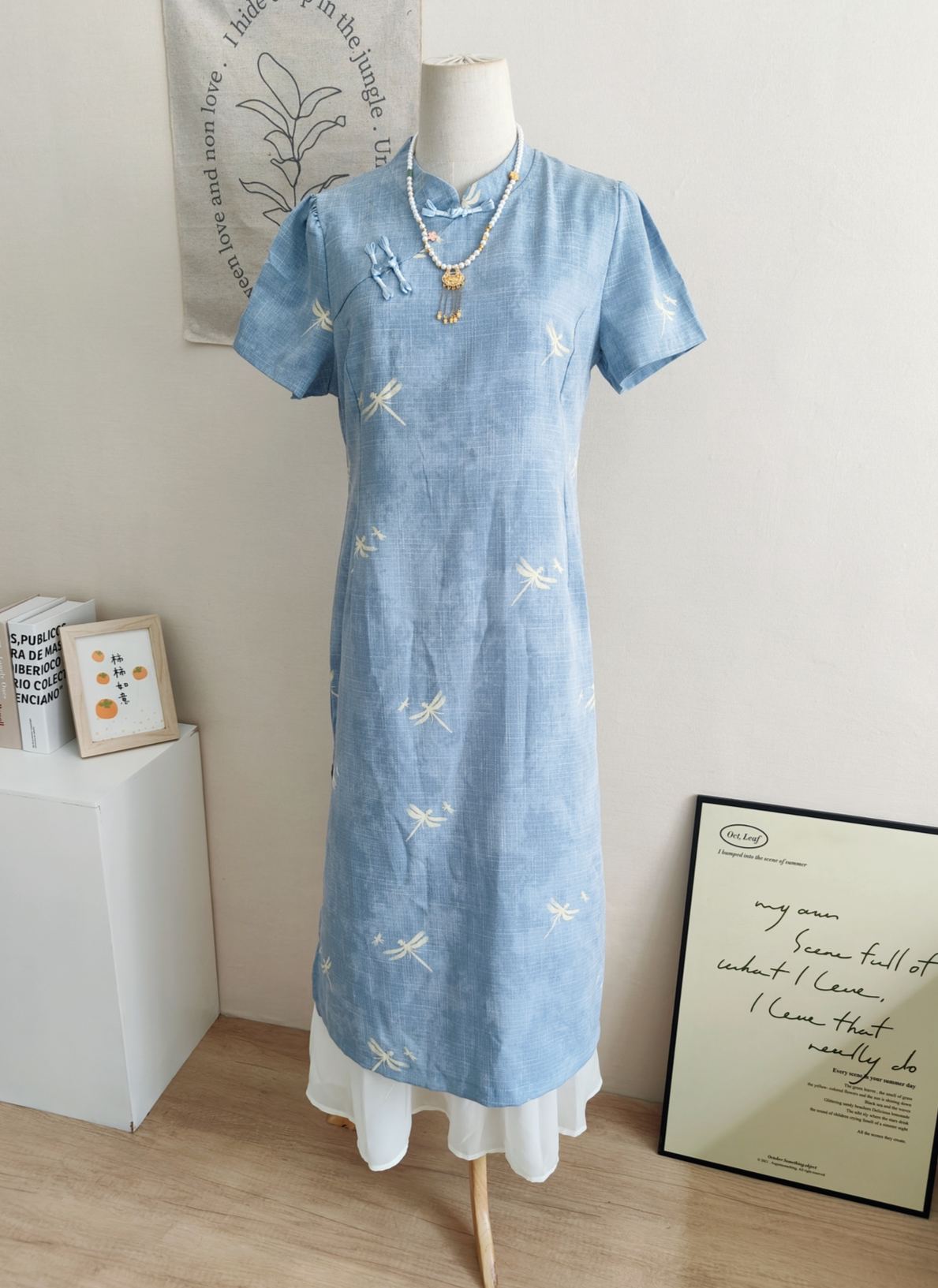 VELVÉ Chiffon Long Cheongsam新中式拼接雪纺旗袍*2 Colors
