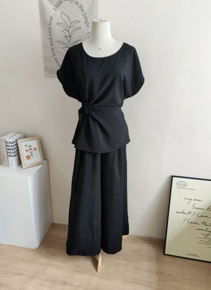 LUMEA Flutter Sleeve Tie Top & Wide Leg Pants Set 飞飞袖绑带上衣+阔腿裤两件套*2 Colors