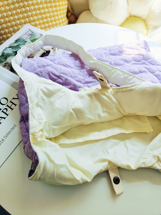 Creamy Quilted Heart Design Canvas Bag 奶油风爱心绗缝大容量学生包*3Colors