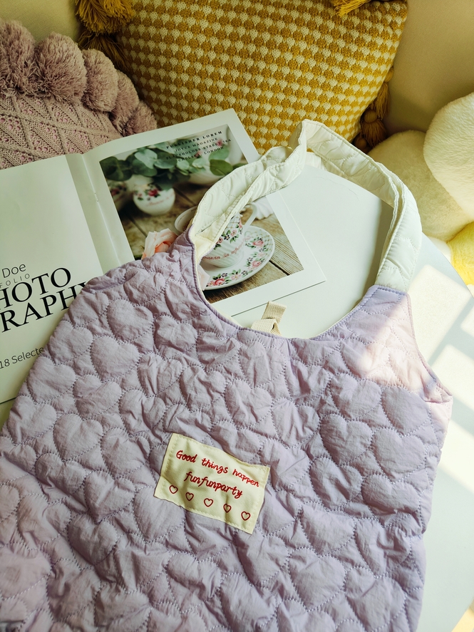 Creamy Quilted Heart Design Canvas Bag 奶油风爱心绗缝大容量学生包*3Colors