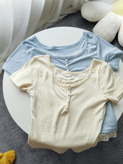 Faux Lace Floral Knit Top 假两件蕾丝碎花上衣*3色 