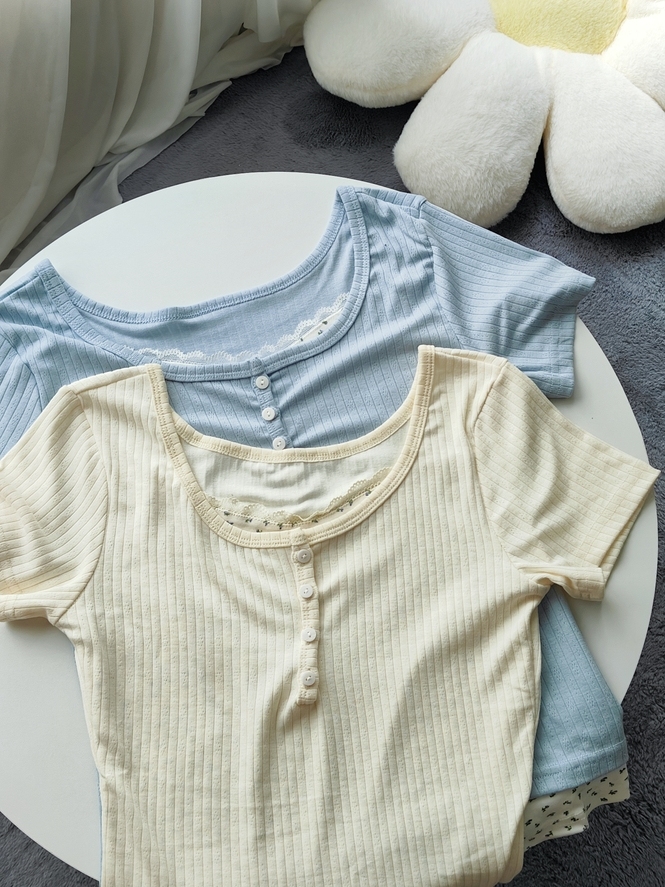 Faux Lace Floral Knit Top 假两件蕾丝碎花上衣*3色 