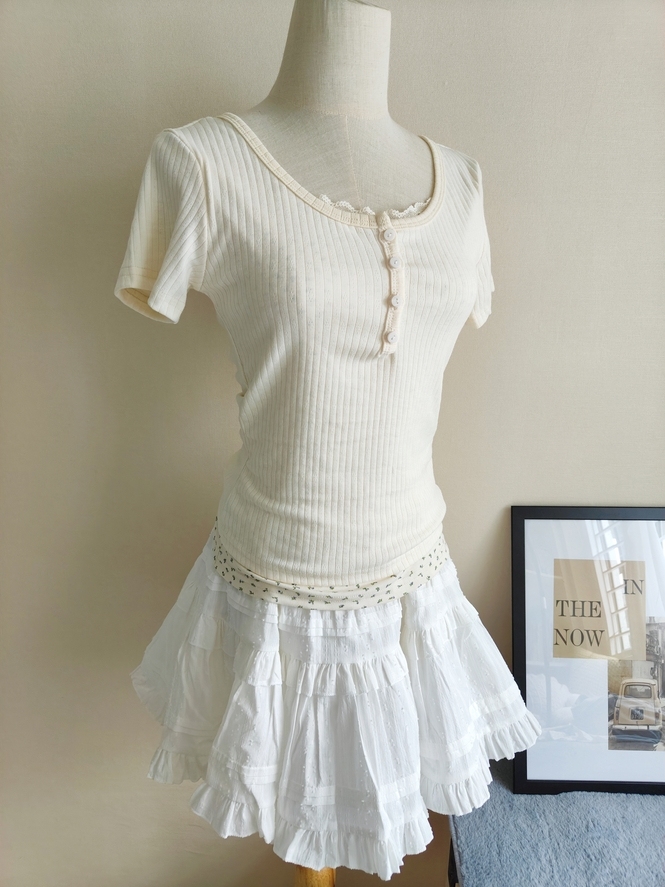 Faux Lace Floral Knit Top 假两件蕾丝碎花上衣*3色 