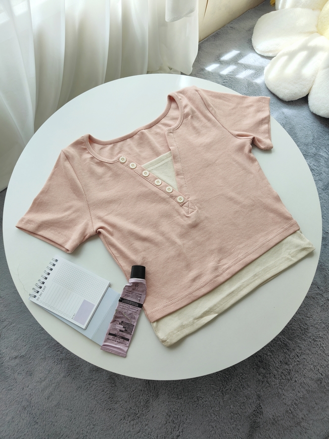 Faux Layered V-Neck Top 假两件V领上衣*4 Colors