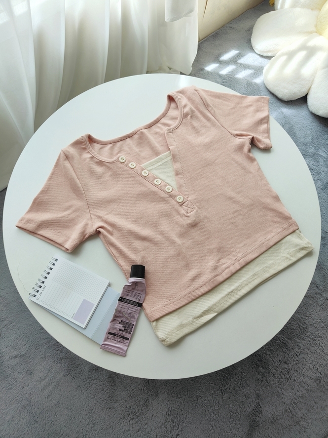 Faux Layered V-Neck Top 假两件V领上衣*4 Colors