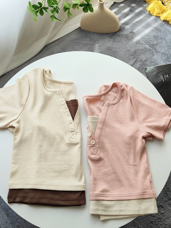 Faux Layered V-Neck Top 假两件V领上衣*4 Colors