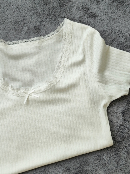 Lace Trim Bow Top 纯欲蕾丝边蝴蝶结上衣*3 Colors