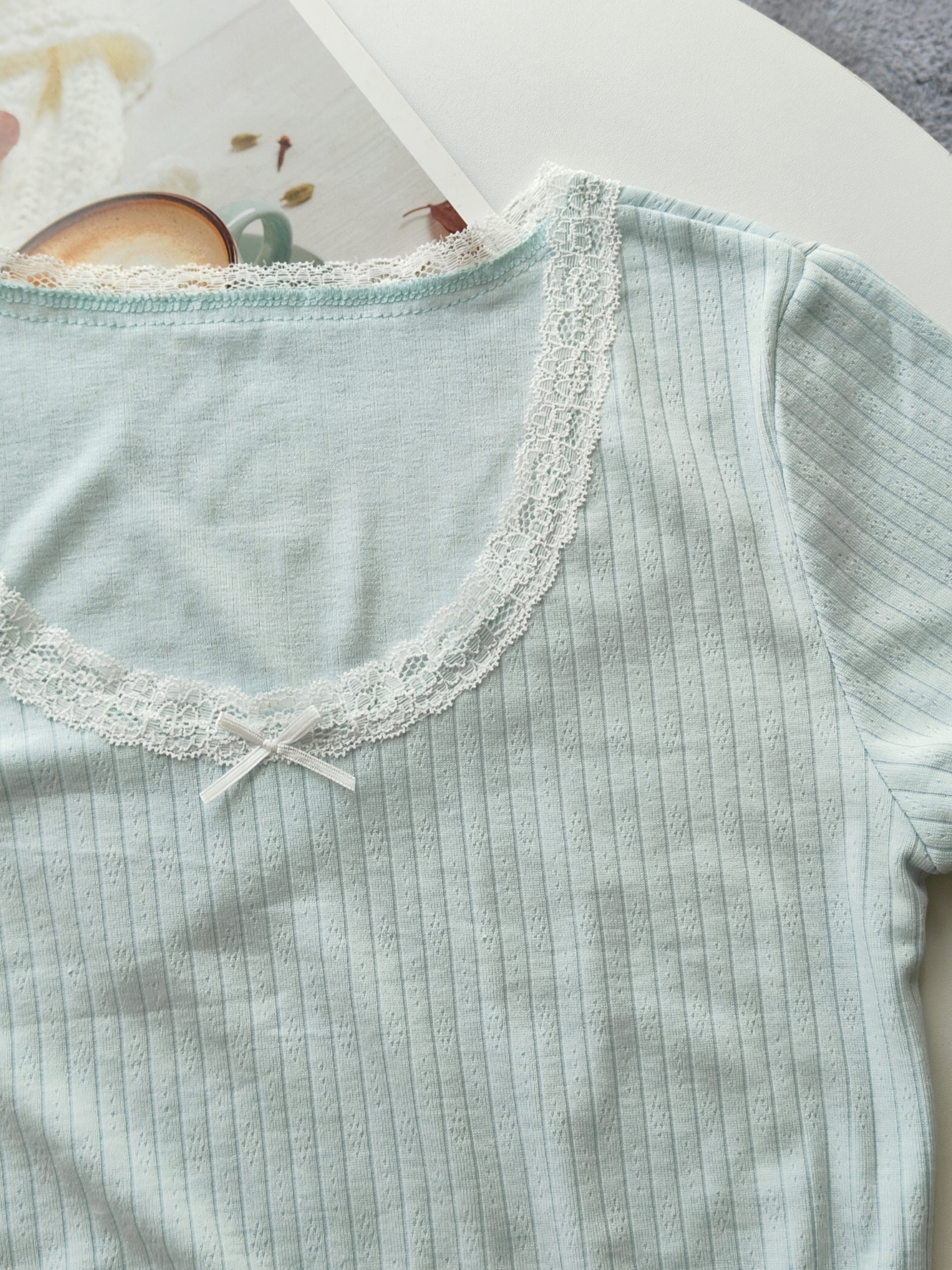 Lace Trim Bow Top 纯欲蕾丝边蝴蝶结上衣*3 Colors