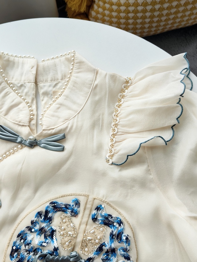 Embroidered Ruffle Hem Top & Skirt Set 刺绣荷叶边上衣+半身裙两件套