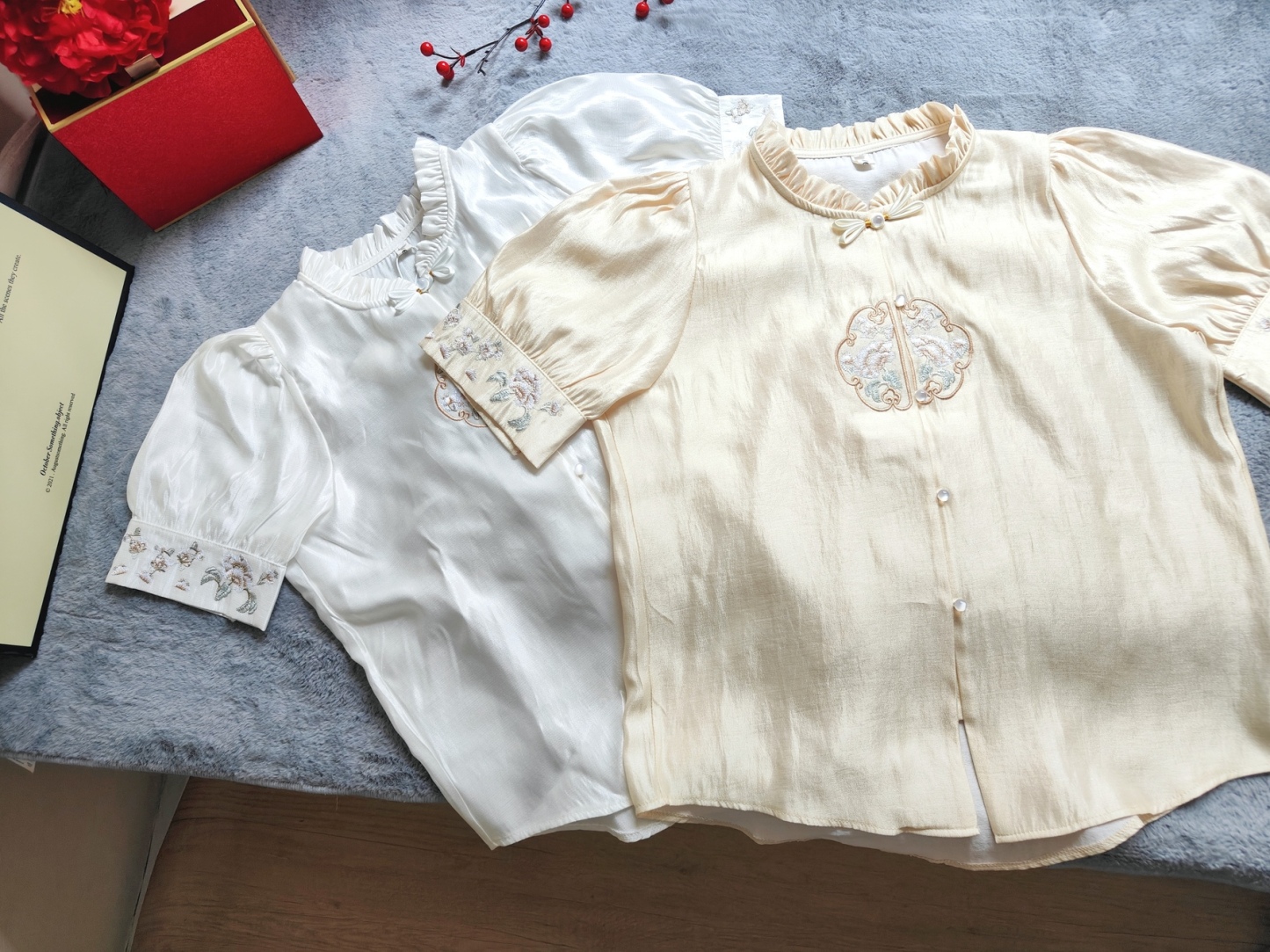 Ruffle Collar Embroidered Tencel Blouse 木耳边立领刺绣天丝衬衫*2Colors