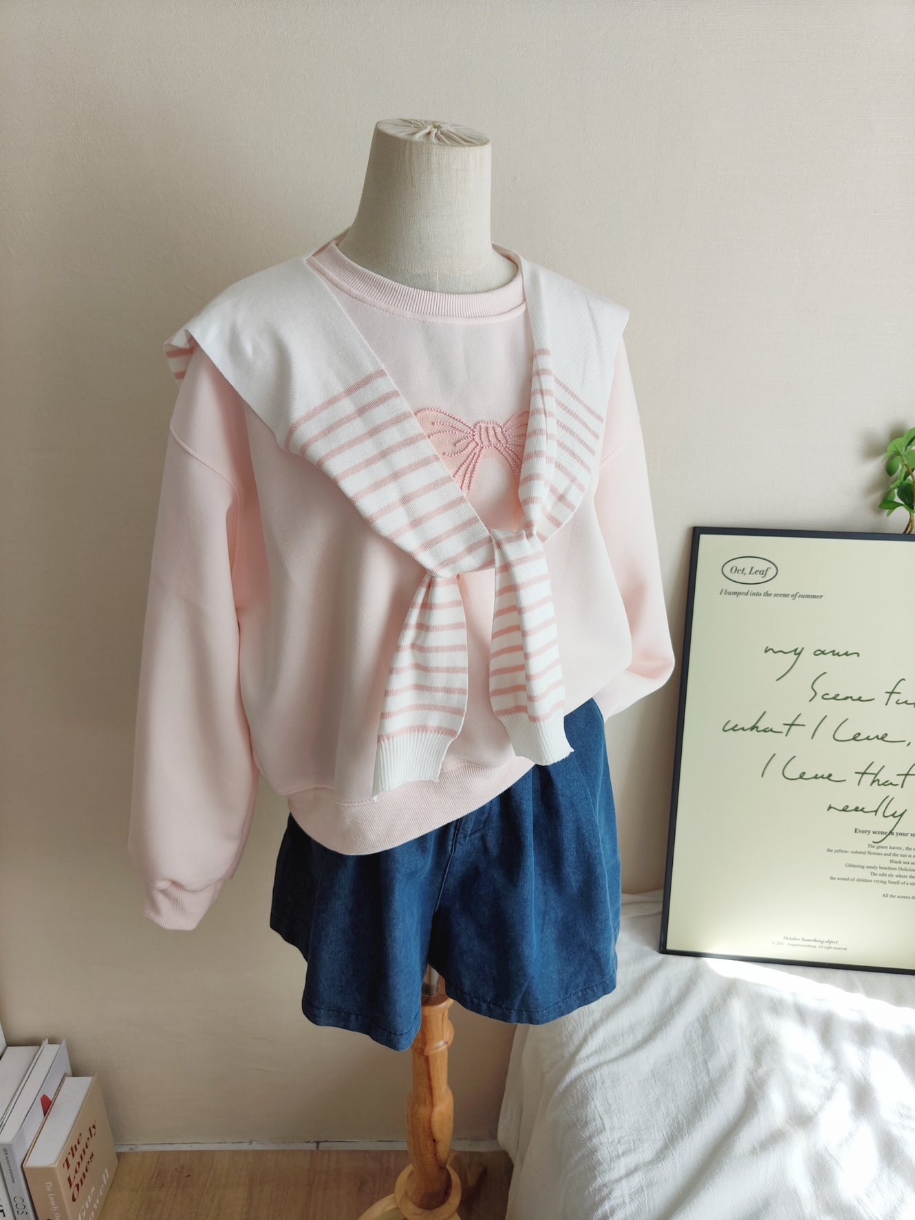 Ribbon Sweatshirt & Shawl Set 薄款蝴蝶结卫衣+披肩两件套*2Colors