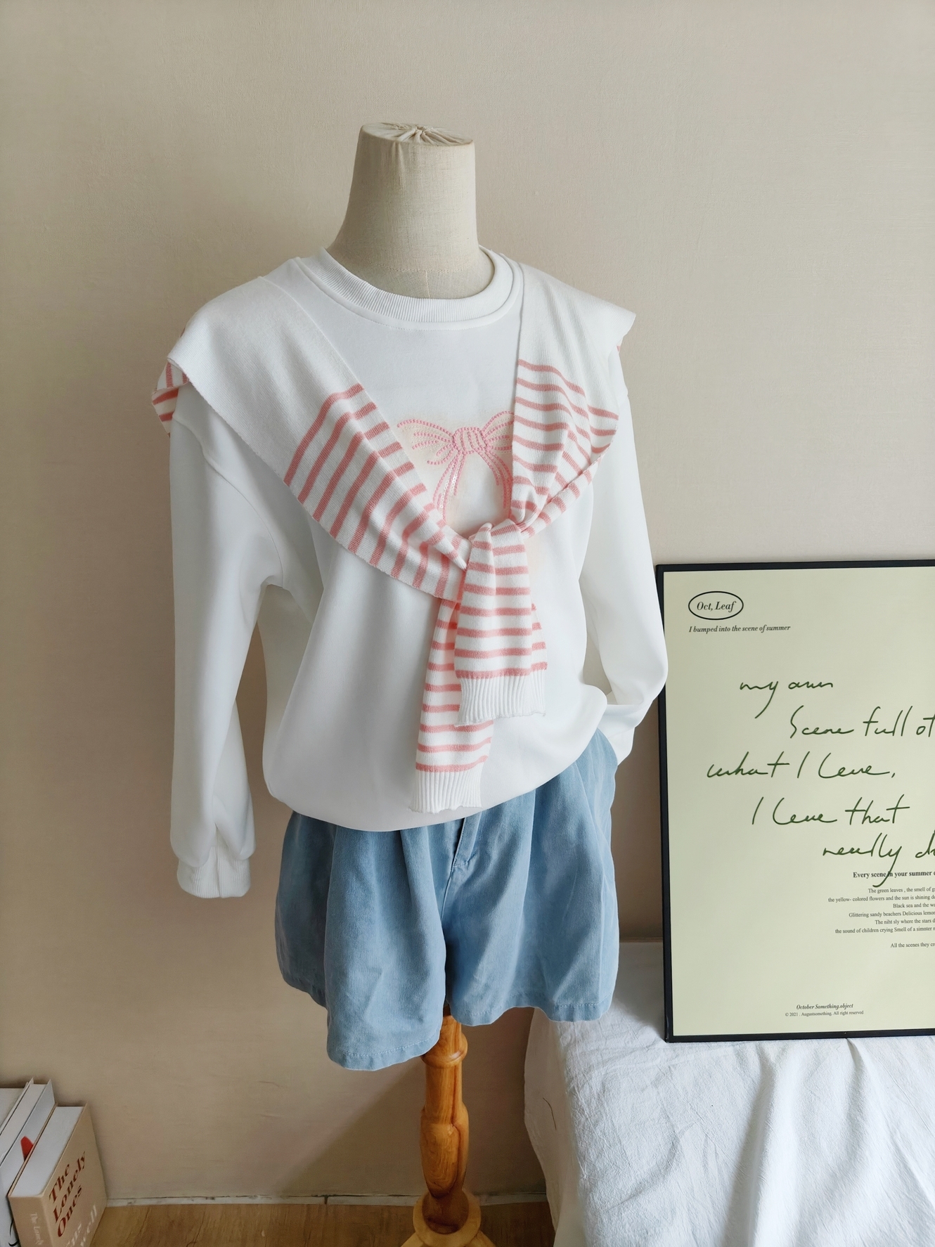 Ribbon Sweatshirt & Shawl Set 薄款蝴蝶结卫衣+披肩两件套*2Colors