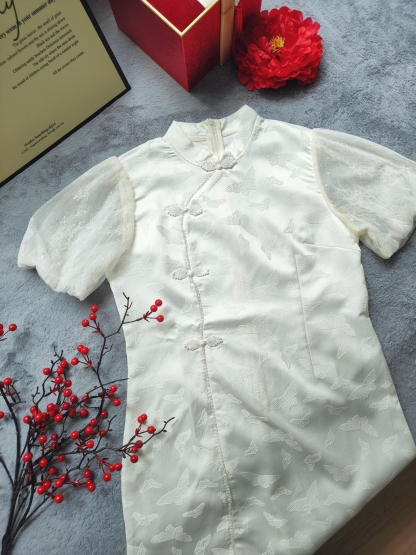 Floral Jacquard Puff Sleeve Dress 提花泡泡袖旗袍连衣裙*2 Colors