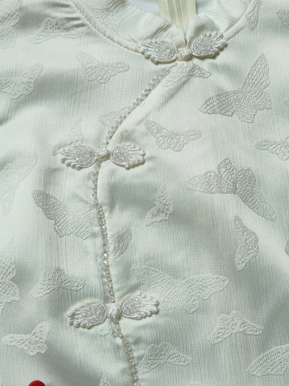 Floral Jacquard Puff Sleeve Dress 提花泡泡袖旗袍连衣裙*2 Colors