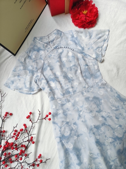 Blue Blossom Chiffon Dress 蓝色雪纺碎花裙