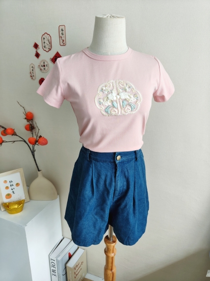 Ribbed Texture Embroidered Crop Tee 刺绣螺纹短款t恤*4 Colors 