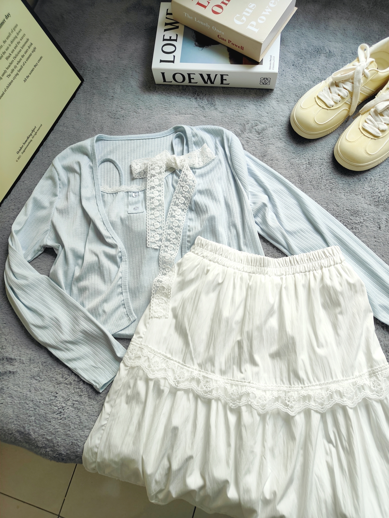 Calista Cardigan &  Skirt Three-Piece Set 温柔系开衫吊带半身裙三件套*附飘带 * 2 Colours