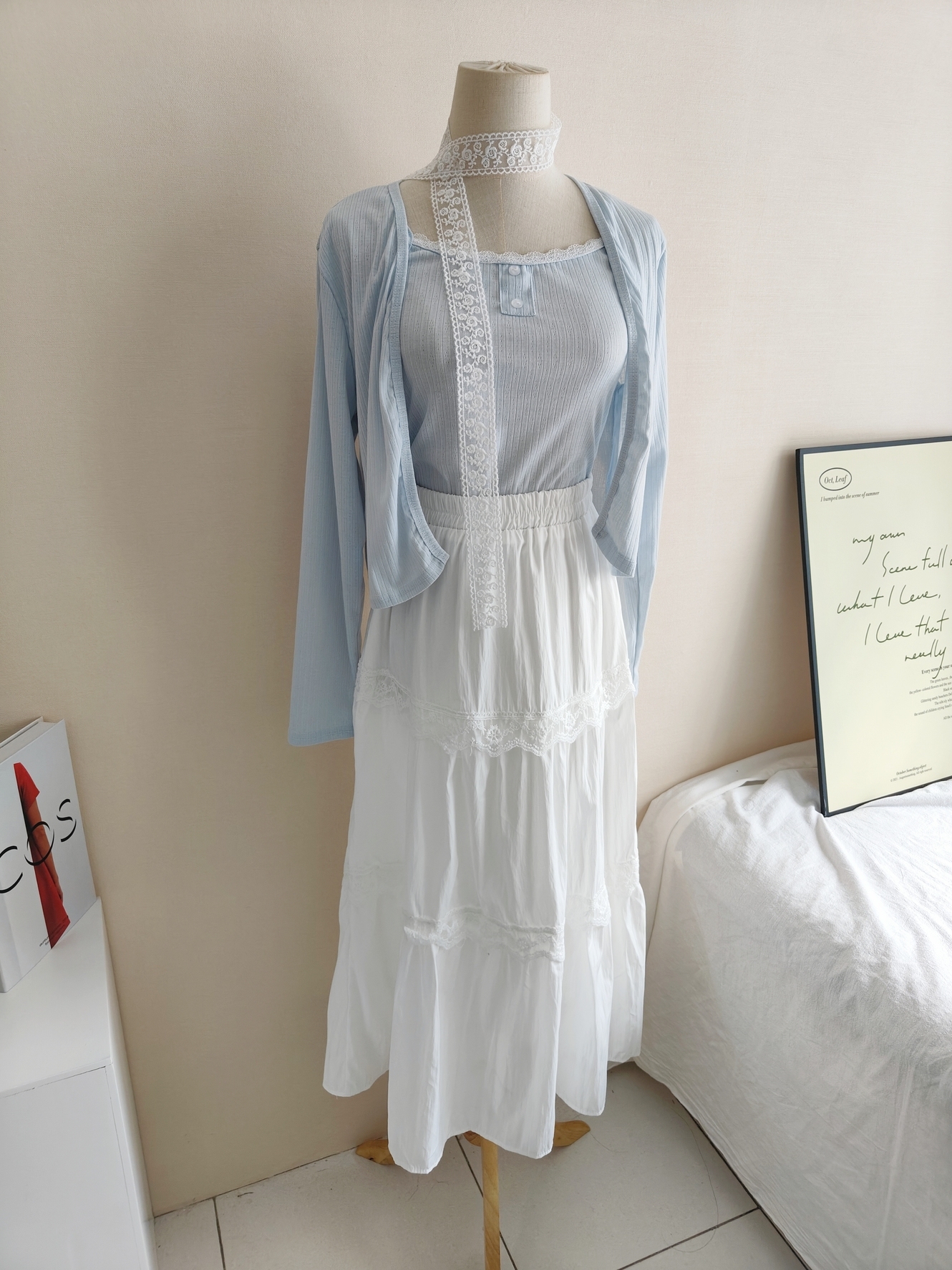 Calista Cardigan &  Skirt Three-Piece Set 温柔系开衫吊带半身裙三件套*附飘带 * 2 Colours