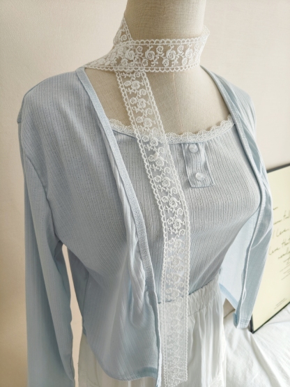 Calista Cardigan &  Skirt Three-Piece Set 温柔系开衫吊带半身裙三件套*附飘带 * 2 Colours