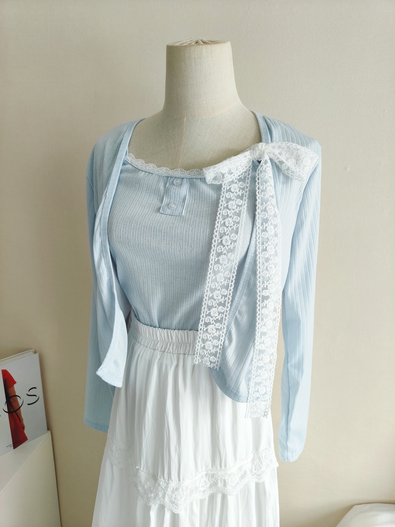 Calista Cardigan &  Skirt Three-Piece Set 温柔系开衫吊带半身裙三件套*附飘带 * 2 Colours