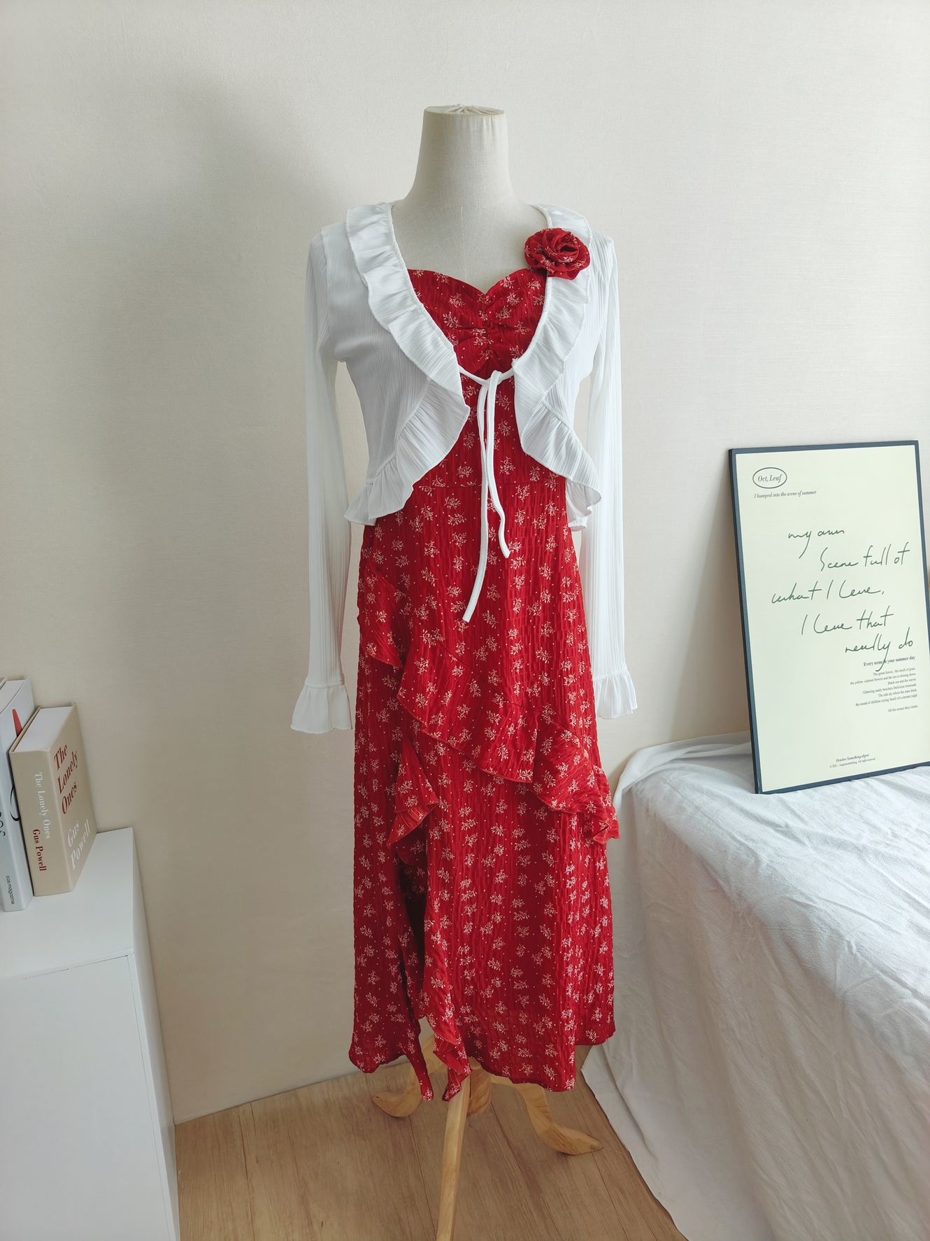 Ruby Bloom Camisole Dress + Cardigan Set 绝美红色吊带连衣裙+开衫