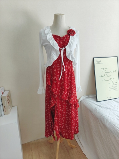 Ruby Bloom Camisole Dress + Cardigan Set 绝美红色吊带连衣裙+开衫