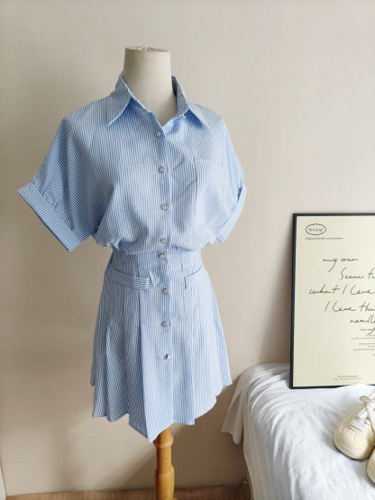 Nina Striped Shirt Dress 文艺范~条纹衬衫连衣裙*2Colors