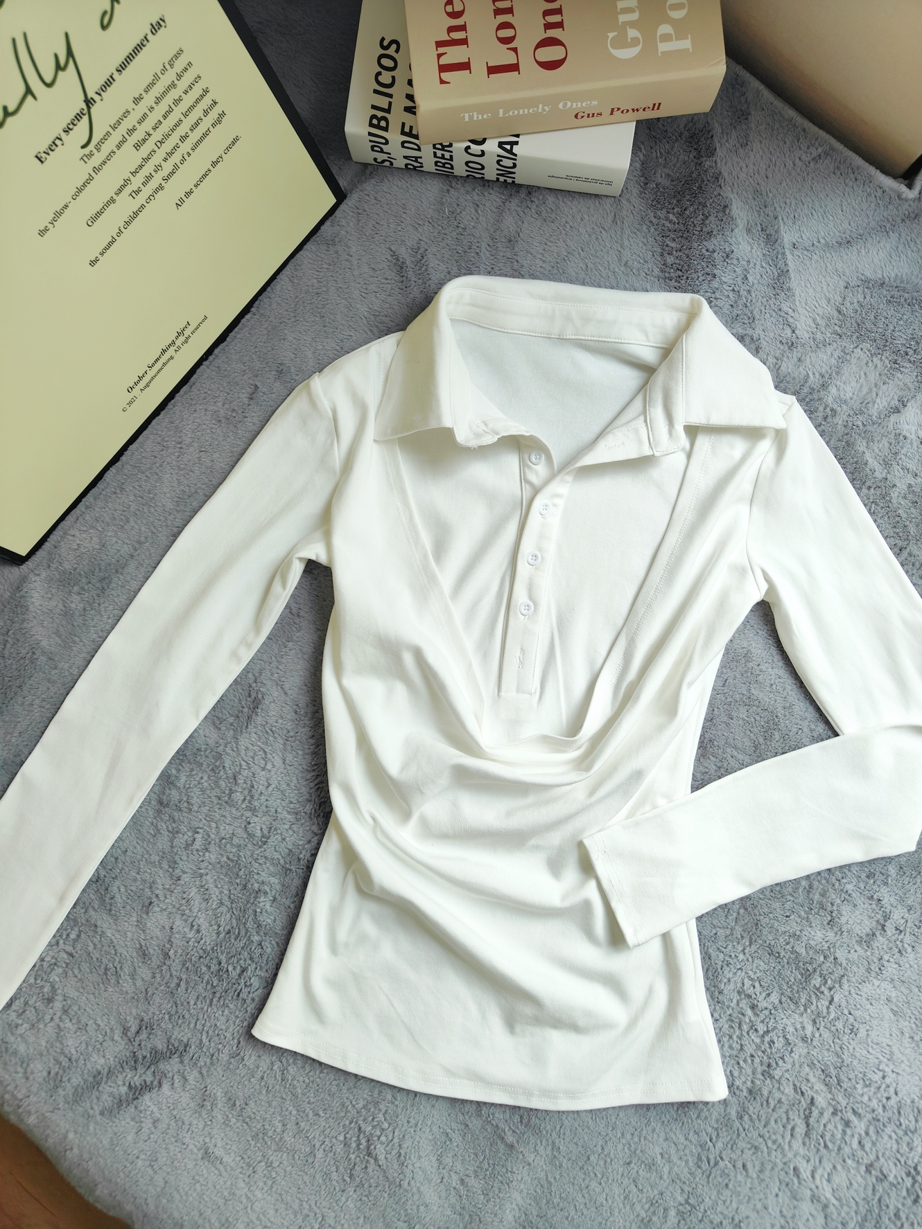 Viera DuoFit Top OL假两件修身长袖T恤*white & black