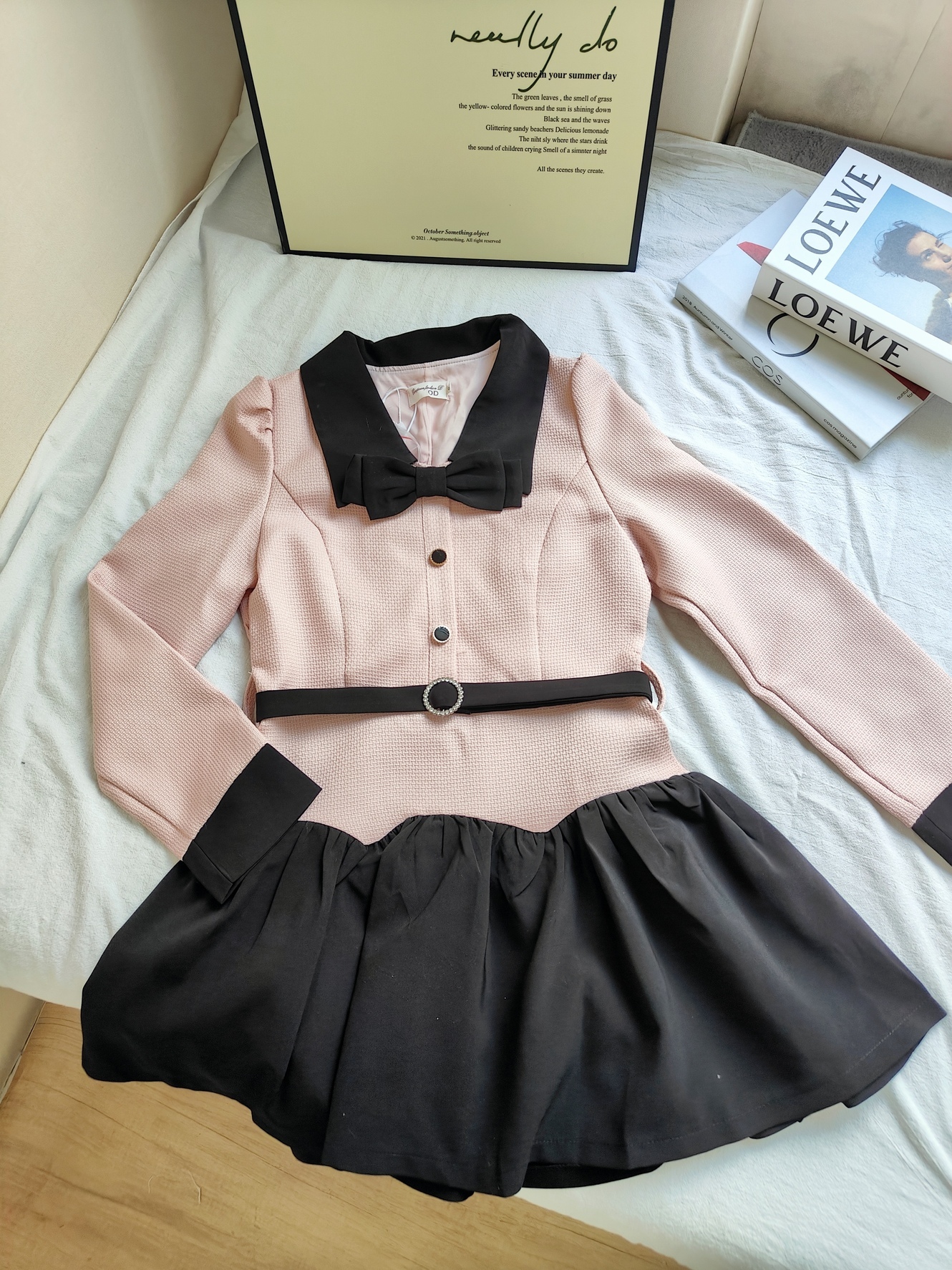 法式粉色娃娃领连衣裙* Size S