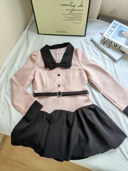 法式粉色娃娃领连衣裙* Size S