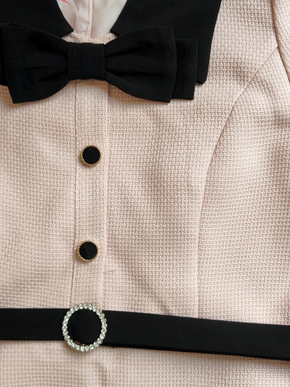 法式粉色娃娃领连衣裙* Size S