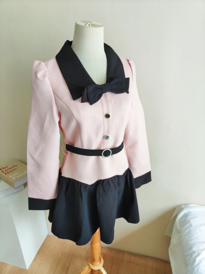 法式粉色娃娃领连衣裙* Size S