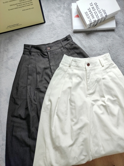 Cotton High-Waist Loose Pants 洗水棉高腰宽松长裤*3 Colors