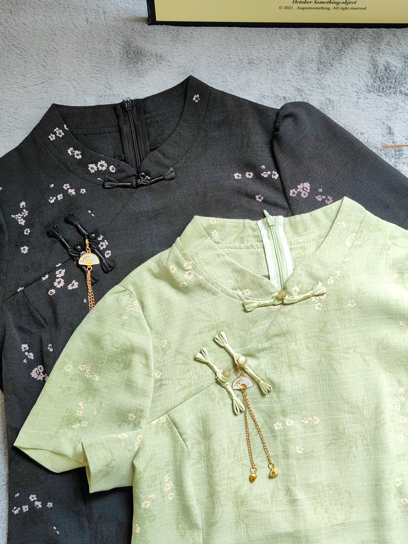 Qingzhu Huaying Modern Chinese A-Line Dress【清竹花影】新中式A字连身裙*长款*短款*3 Colors