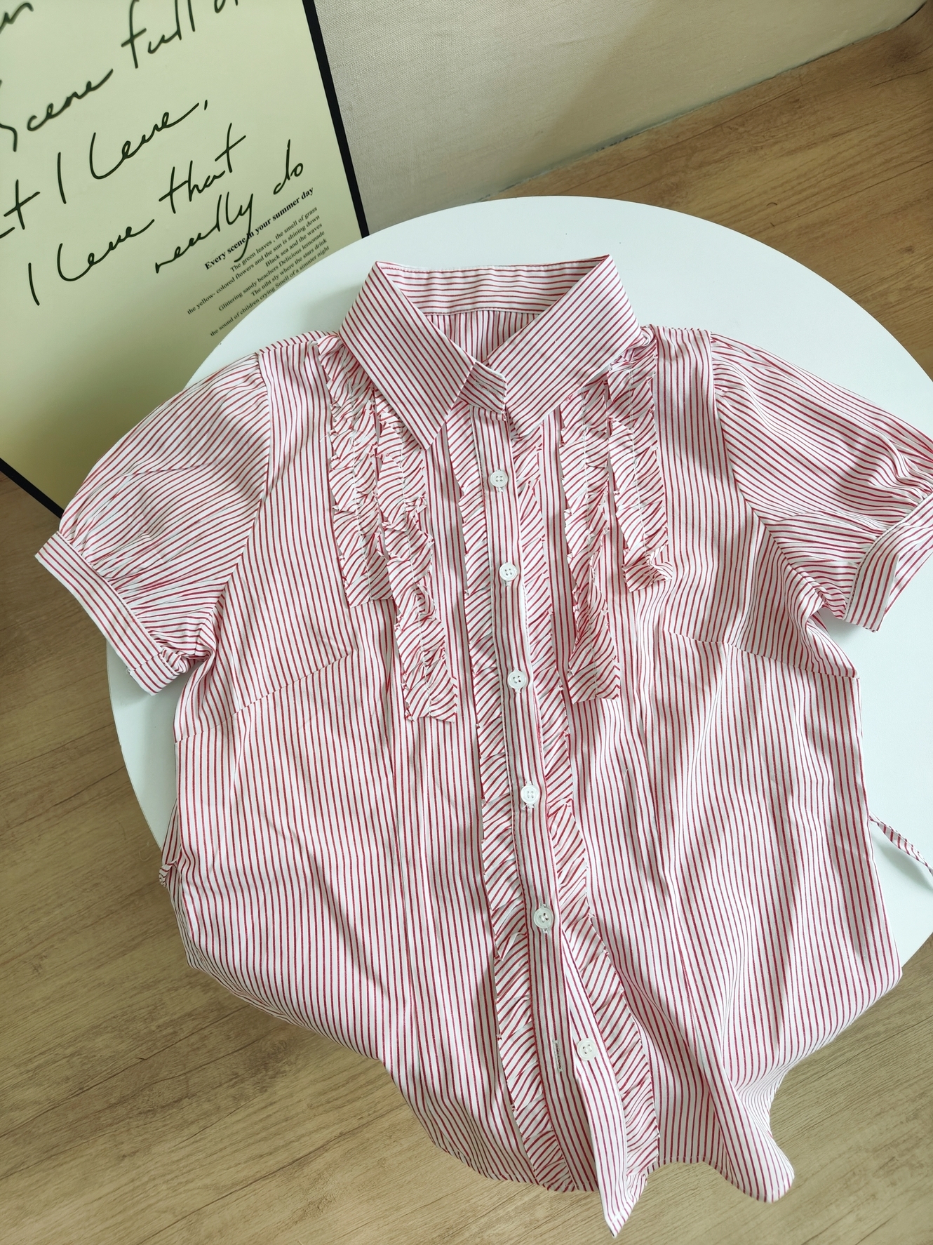 Sweet Ruffle Hem Blouse 木耳边短袖衬衫*red only