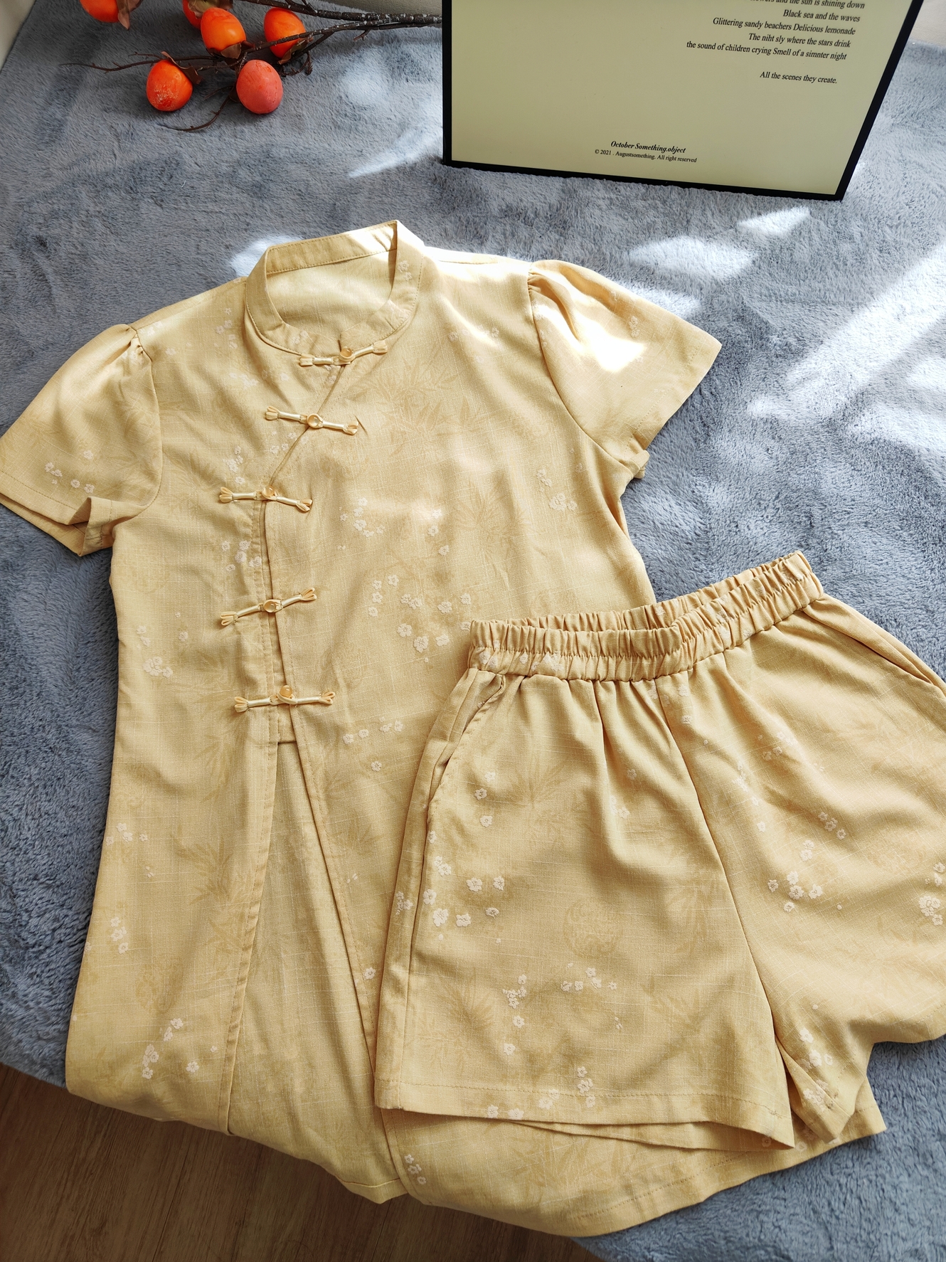 Qingzhu Huaying Long Shirt & Pants Two-Piece Set 【清竹花影】新中式长版上衣+裤子套装*3 Colors