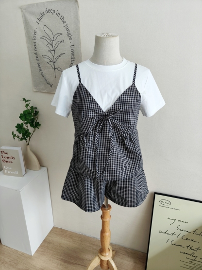 Chic Plaid Co-ord Set 格子吊带上衣短裤两件套*2 Colors