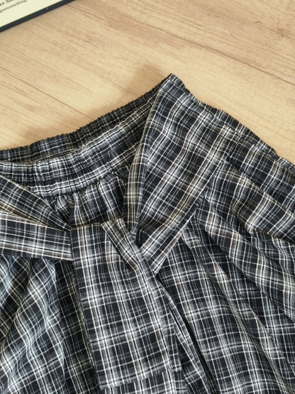 Plaid Ribbon-Tie Asymmetrical Skirt 不规则绑带格纹短裙*4 Colors