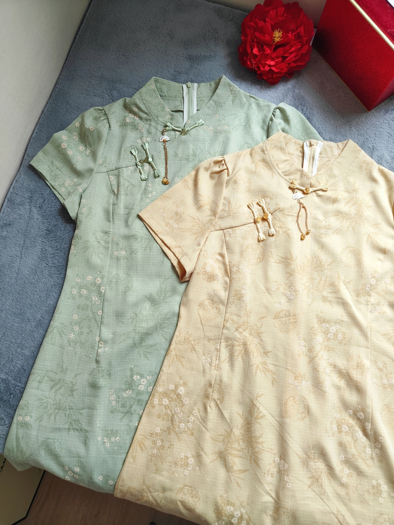 Qingzhu Huaying Modern Chinese A-Line Dress【清竹花影】新中式A字连身裙*长款*短款*3 Colors